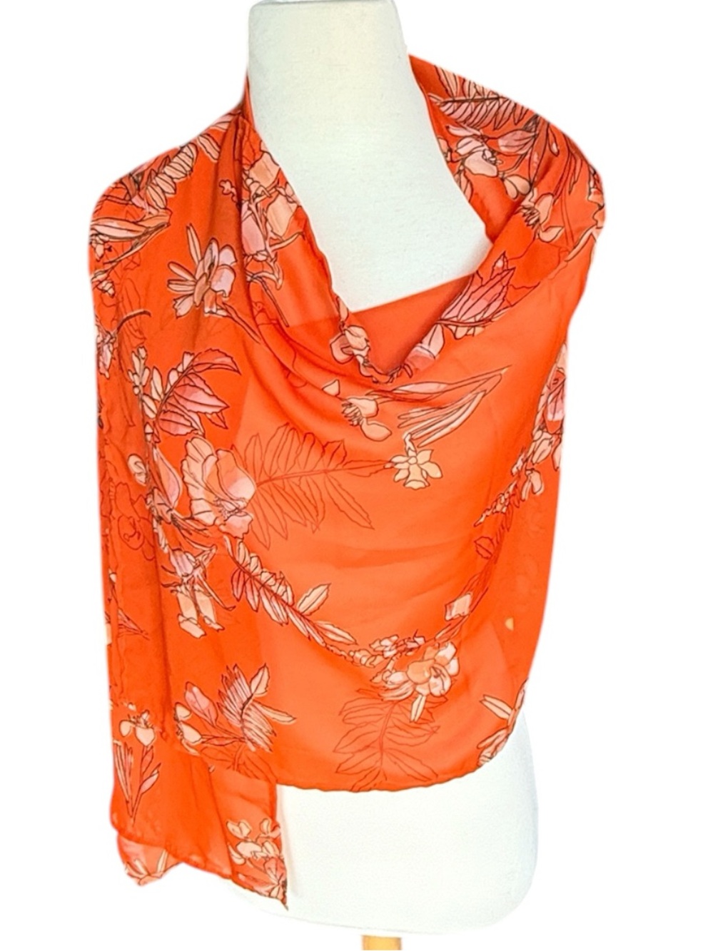 Sseko Designs Versatile Chiffon Orange Floral Scarf